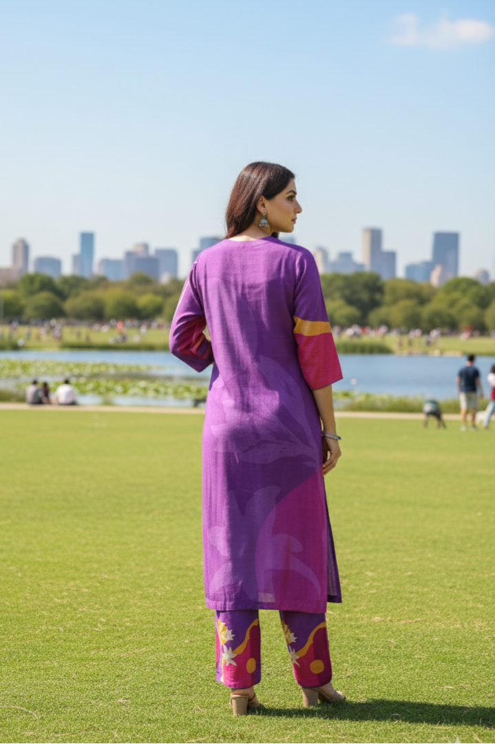 Sanjh Collection Pure Muslin Printed Kurta Set – Timeless Evening Elegance